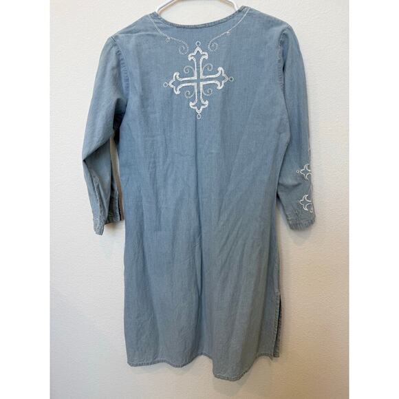 Rancho Estancia Denim Cross Embroidered Western‎ Dress Small - Picture 5 of 10